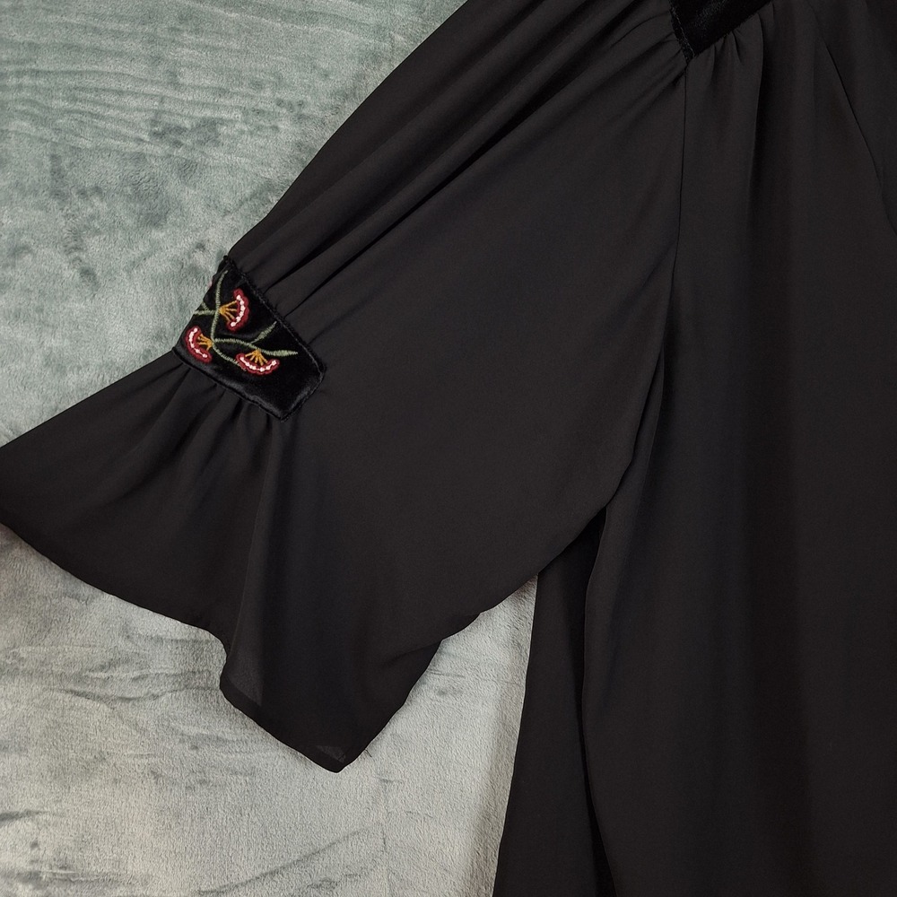 Womens Top 1X Black Velvet Floral Goth Fairy Grunge Whimsigoth Popover Tunic - Picture 4 of 9